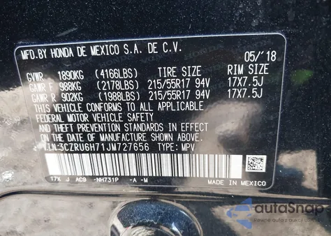 2018 Honda Hr-V Ex-L z USA, uszkodzony, nr VIN 3CZRU6H71JM727656